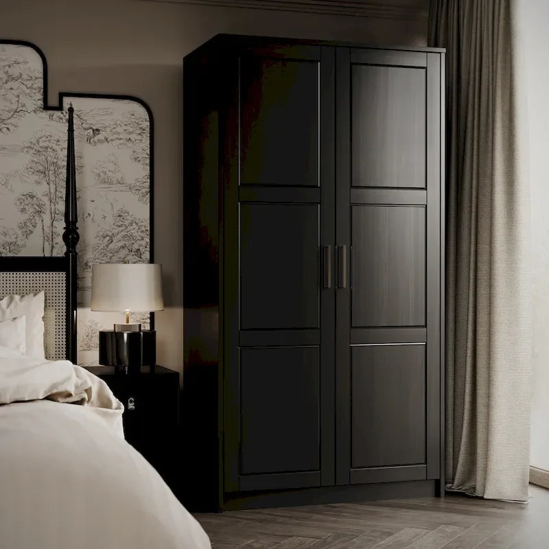 Palace Imports 100% Solid Wood 2-Door Urban Wardrobe Armoire with Solid and Mirrored Doors 7
