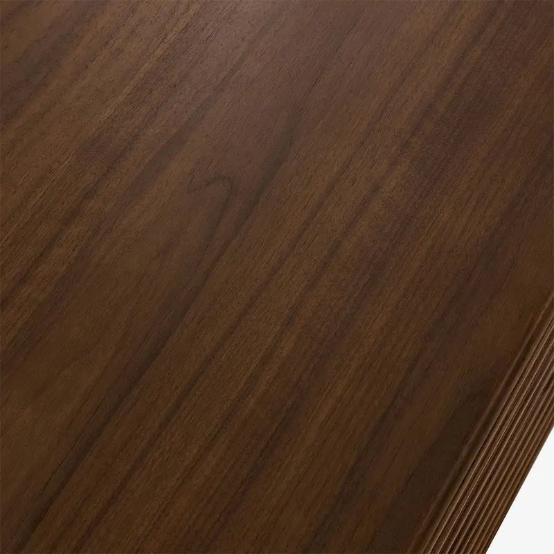 Minimalist TV Stand with DrawersSolid Wood Media Console with Cabinets, Flip-down Door, Walnut Veneer, Fully-Assembled 8