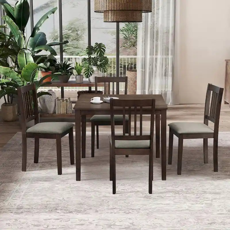 Set Tavolo e Sedie per Colazione in Cucina, Tavolo da Pranzo Quadrato in Legno, Tavolo da Pranzo Casuale con 4 Sedie Imbottite 30