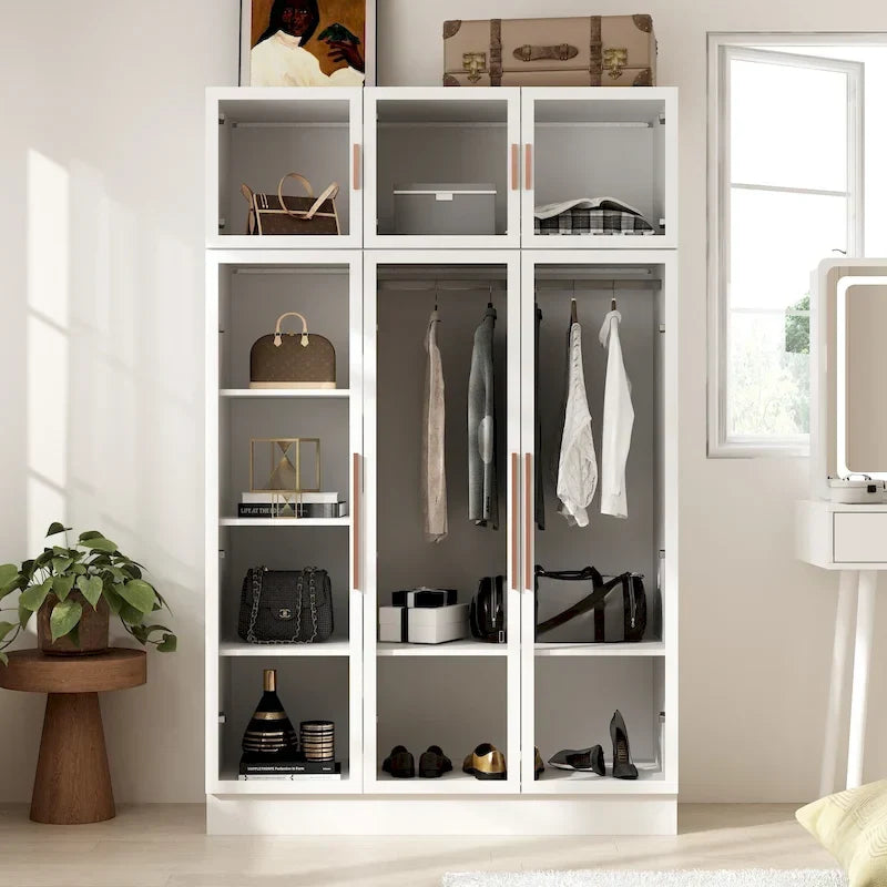 47.2 Wide Armoire LED Light All Glass Door Closet Cabinet Wardrobe 32
