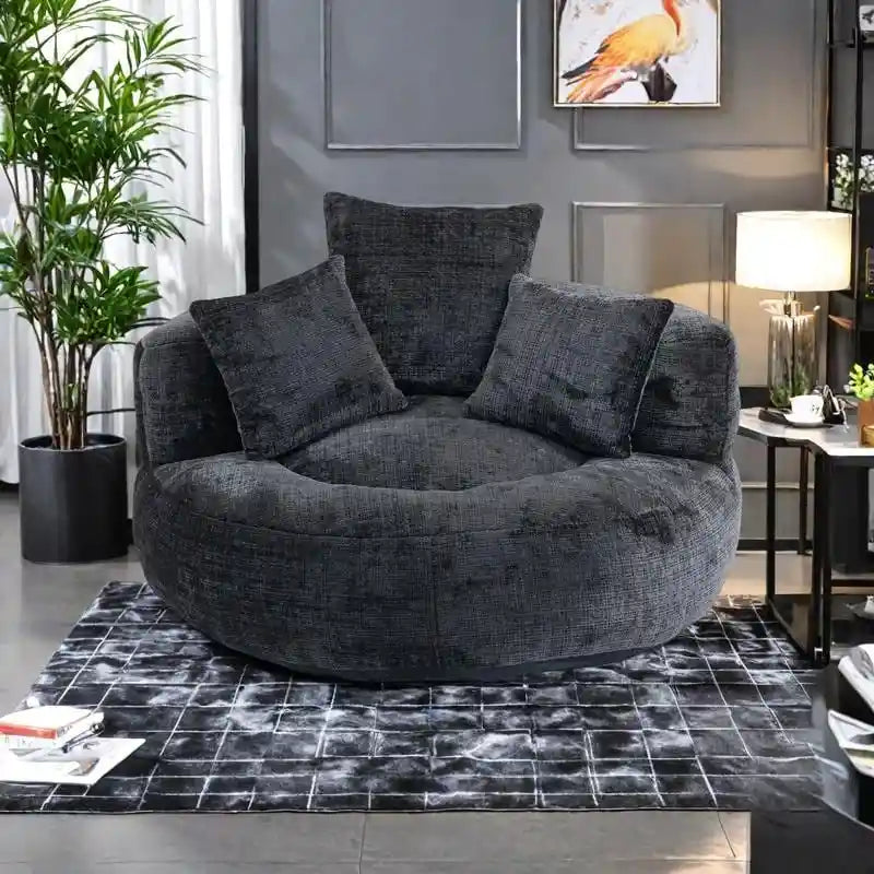 Chenille High Back Lazy Sofa with 3 Pillows and Oversized Bean Bag Chair 10