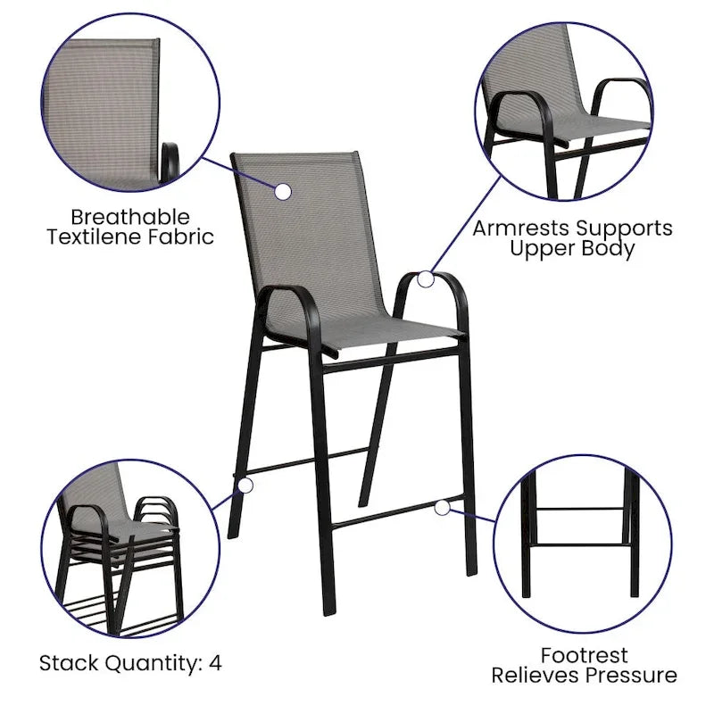 4 Pack Outdoor Barstools with Flex Comfort Material - Patio Stool 22