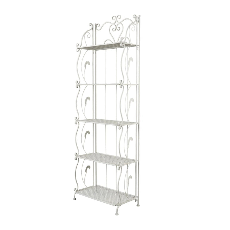 Metal Scroll Indoor Outdoor Tall Folding 5 Shelves Bakers Rack - Gold or White - Roche River Decor 18