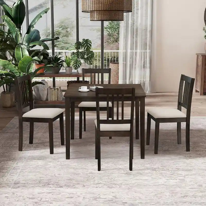 Set Tavolo e Sedie per Colazione in Cucina, Tavolo da Pranzo Quadrato in Legno, Tavolo da Pranzo Casuale con 4 Sedie Imbottite 15