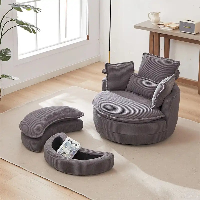 Oversized Swivel Chair with Moon Storage Ottoman with 4 Pillows 18