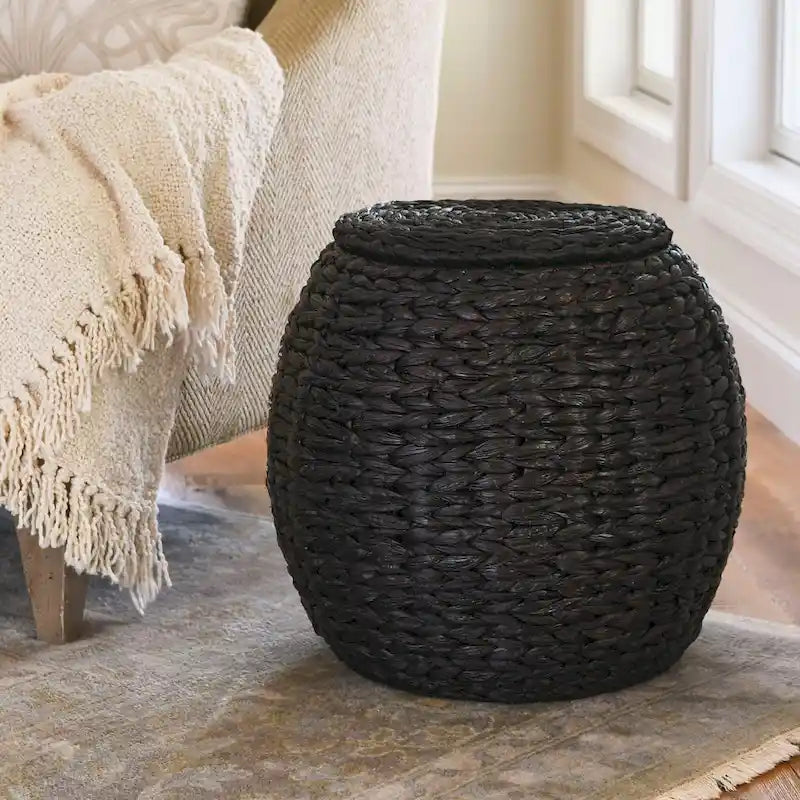 Household Essentials Handwoven Barrel Wicker Storage Basket Side Table - 17.0L x 17.0W x 19.0H 39