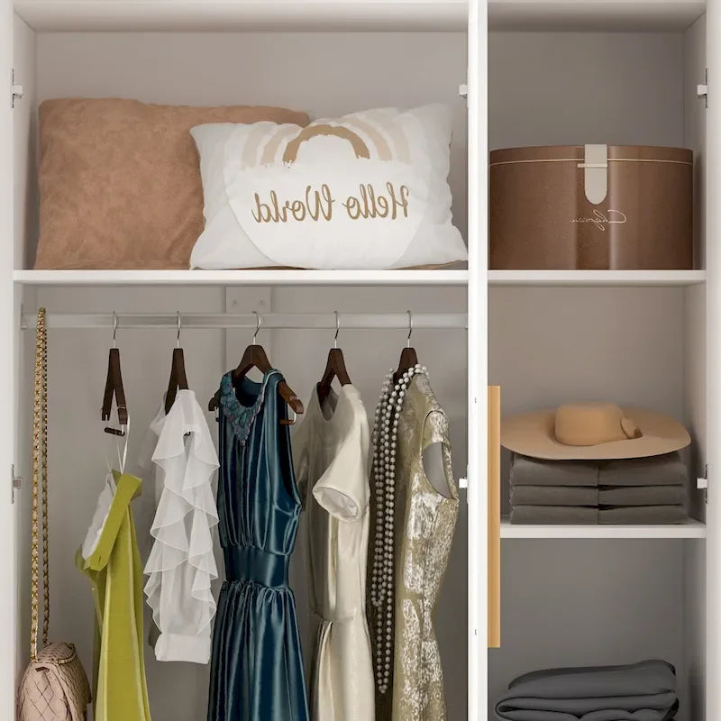 Wardrobe Armoire Wooden Closet Cabinet 6 Storage Cube and Hanging Rod 13
