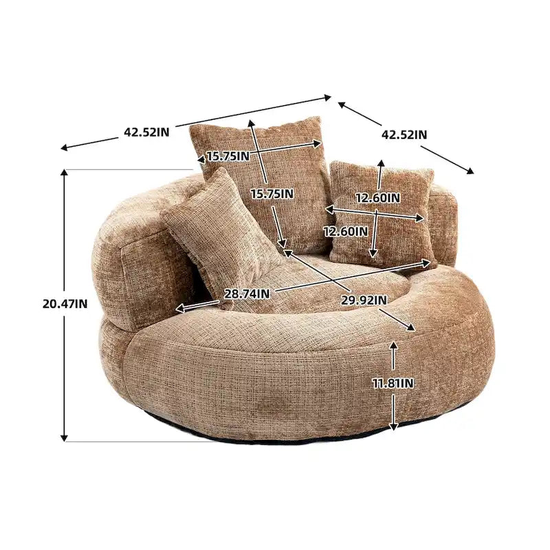 Chenille High Back Lazy Sofa with 3 Pillows and Oversized Bean Bag Chair 41
