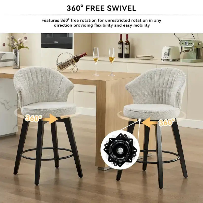 Swivel Bar Stools Set of 2, Upholstered Dining Room Chairs with Wide Backrest, Counter Height Chair with Metal Legs 30