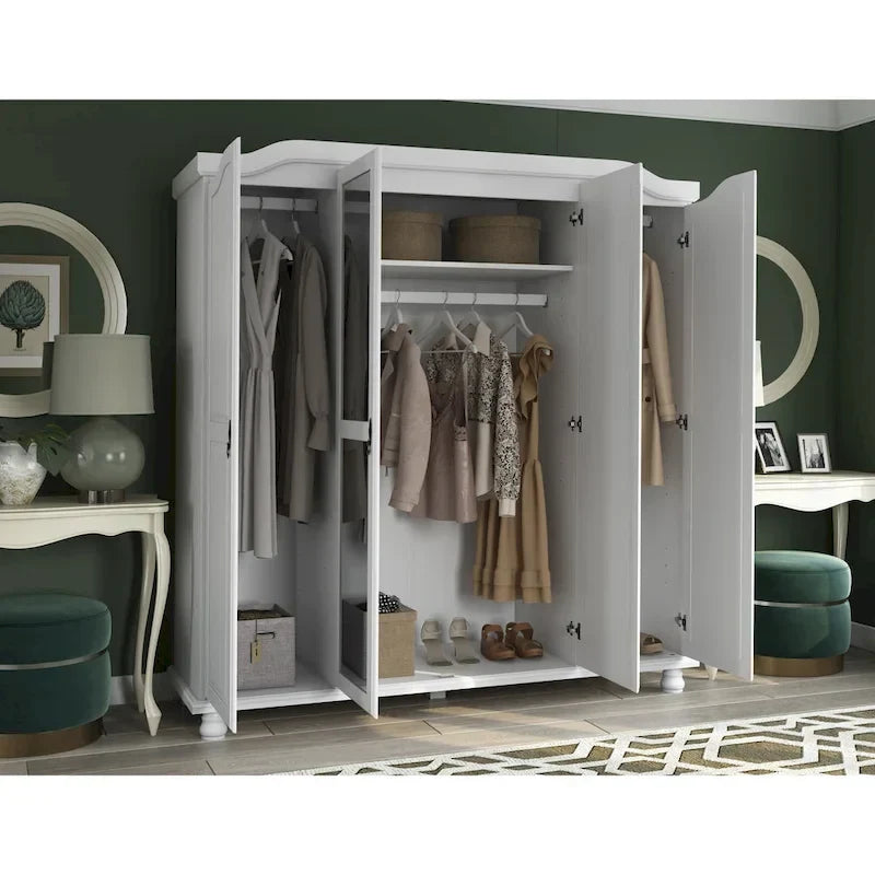 Palace Imports 100% Solid Wood Kyle 4-Door Wardrobe Armoire with Solid Wood or Mirrored Doors 31