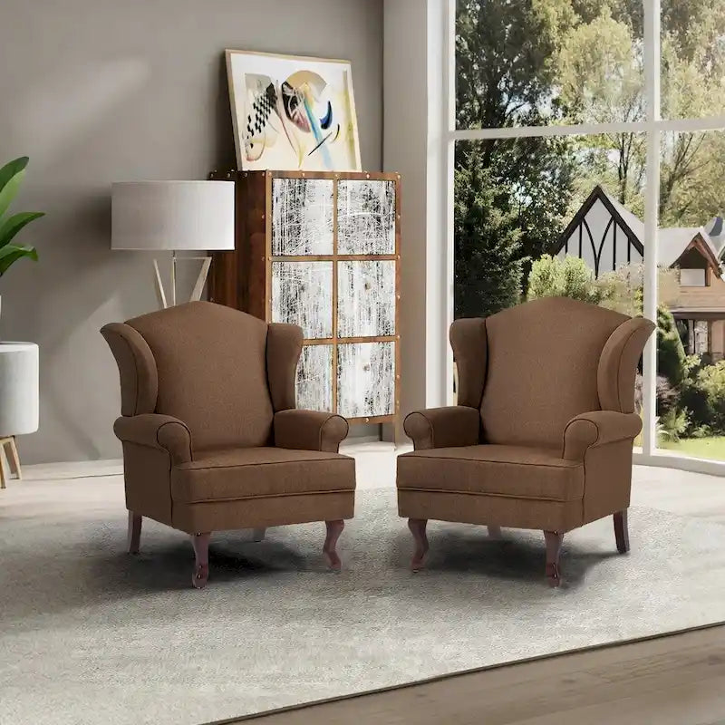 2 Set Traditional Wingback Accent Chairs Upholstered Armchair 40