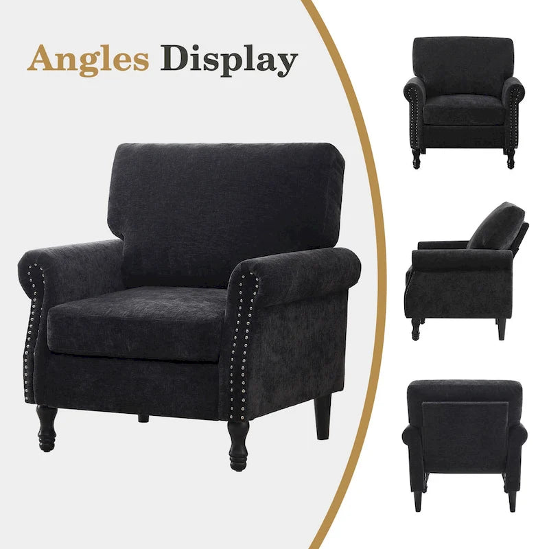 Modern Upholstered Armchair Nailhead Trim Accent Chair with Wood Legs 29