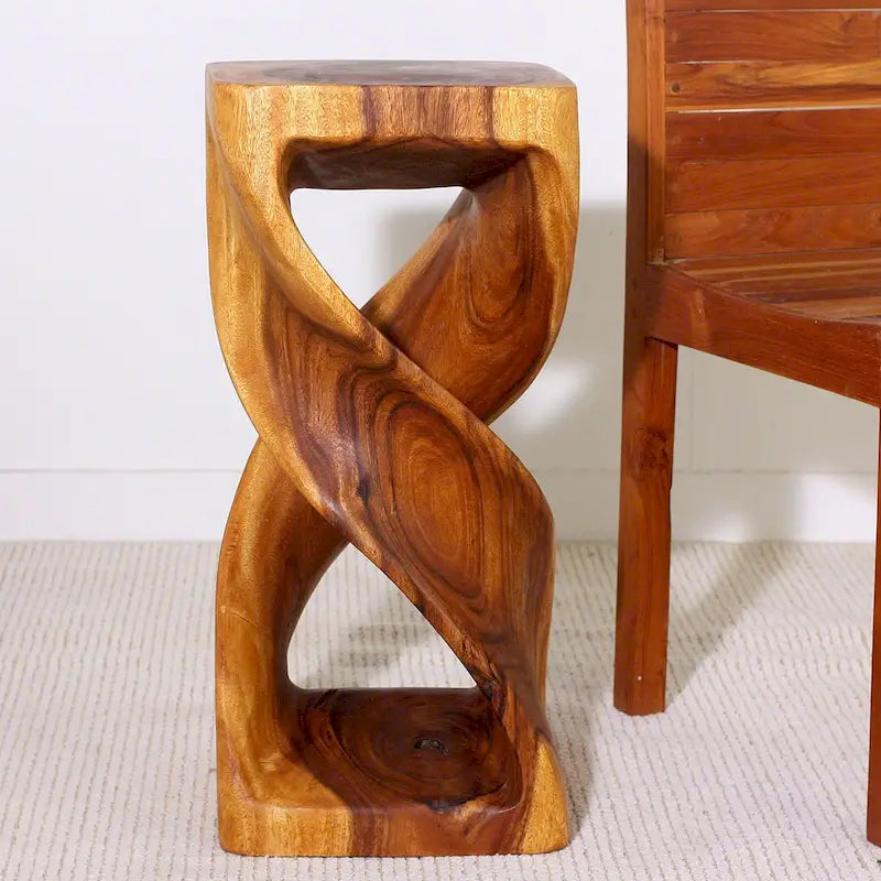 Haussmann Wood Double Twist Stool Table 12 in SQ x 26 in H Oak Oil - 12  x 12  x 26 5