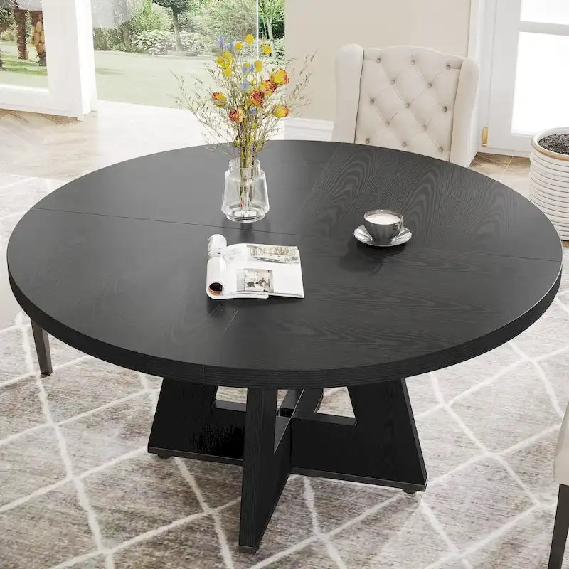 47 Inch Round Dining Table for 4, Wood Farmhouse Dinner Dinning Table for Kitchen Dining Living Room 6