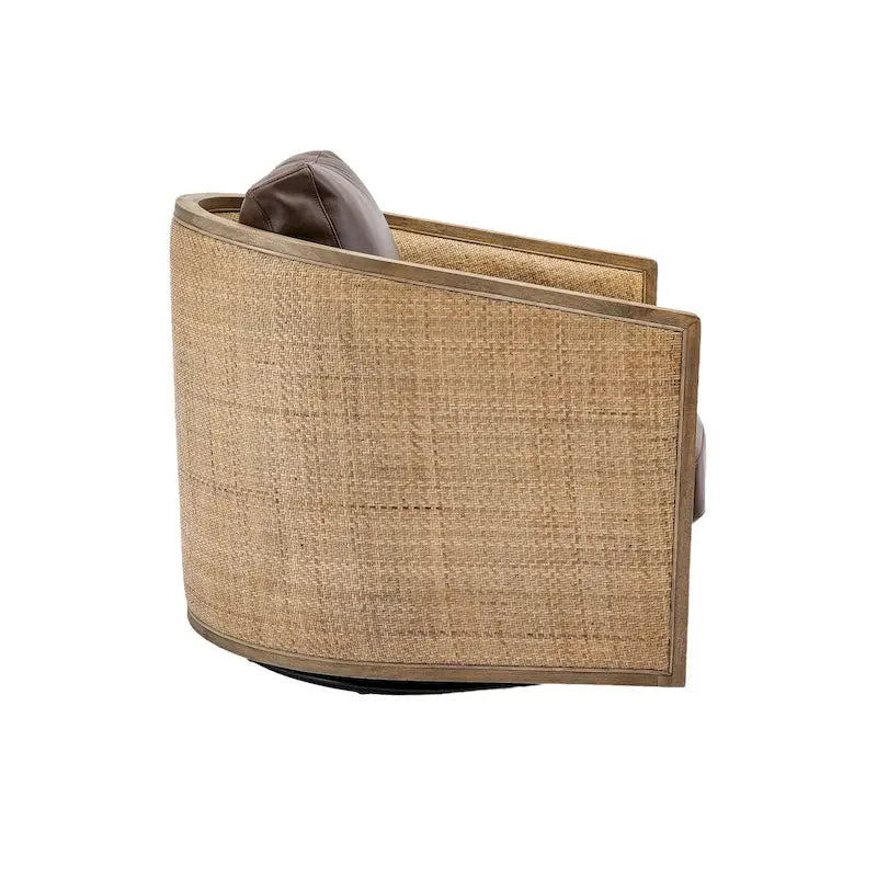 Poltrona a botte girevole, comoda poltrona rotonda d'accento, poltrona club a botte girevole a 360 gradi, poltrona relax con struttura in rattan intrecciato 40