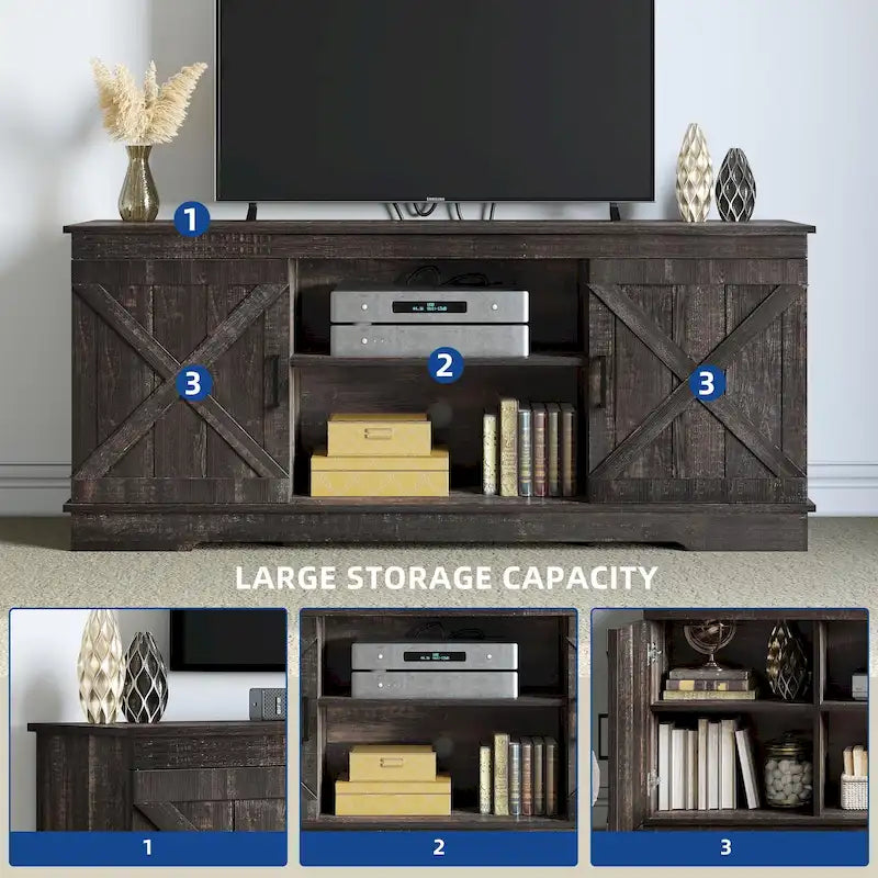 Farmhouse TV Stand for 65 Inch TV Media Console Entertainment Center Rustic Barn Doors 7