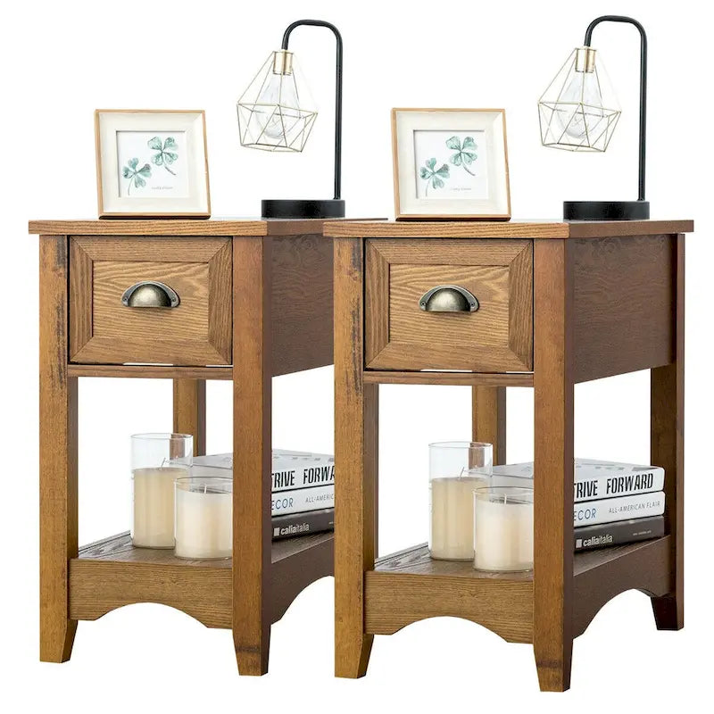 Gymax Set of 2 Contemporary Side End Table Compact Table w/ Drawer - 13  X 22  X 23  (L X W X H) 33