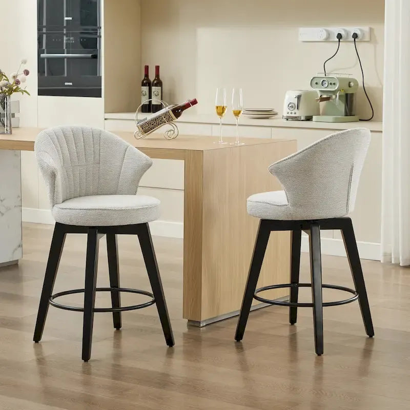 Swivel Bar Stools Set of 2, Upholstered Dining Room Chairs with Wide Backrest, Counter Height Chair with Metal Legs 29