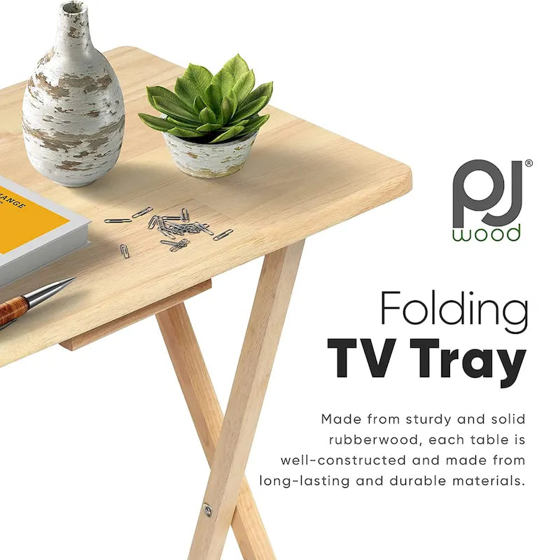 PJ Wood Folding TV Tray Tables with Compact Storage Rack, Espresso, 5 Piece Set - 36.38 24