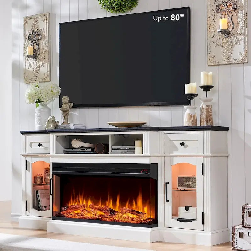 Farmhouse Electric Fireplace TV Stands up to 80, Entertainment Center 21