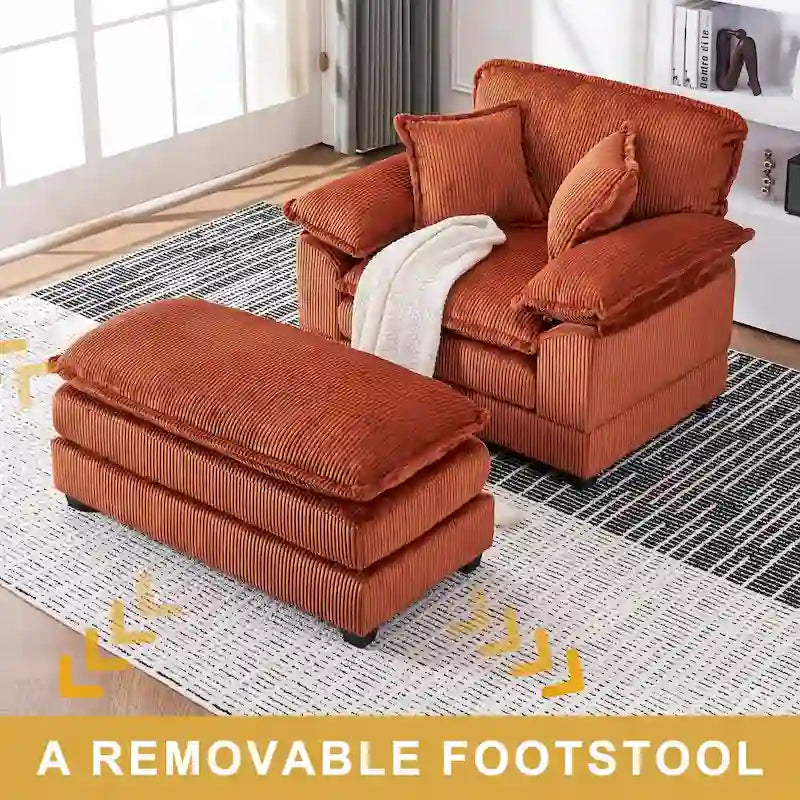 56.9 W Poltrona Oversize con Pouf, Poltrona da Lettura per Camera da Letto, Divano Letto Pigro, Poltrona Reclinabile Singola Moderna Oversize 13