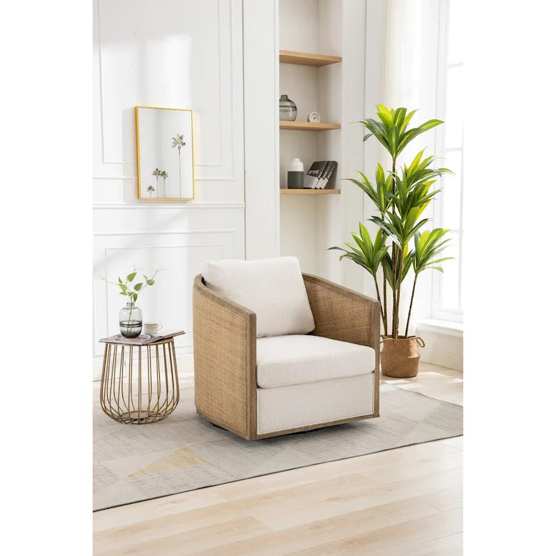 Poltrona a botte girevole, comoda poltrona rotonda d'accento, poltrona club a botte girevole a 360 gradi, poltrona relax con struttura in rattan intrecciato 6