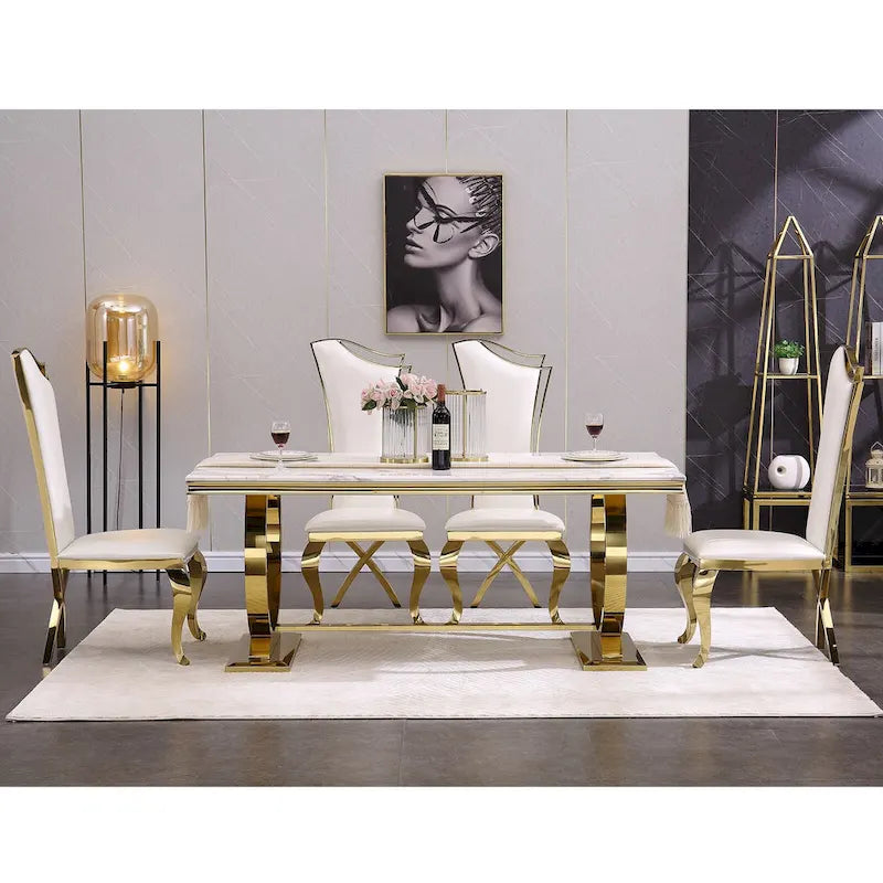 Modern Dining Room Table with Stainless Steel Metal U-Base 13
