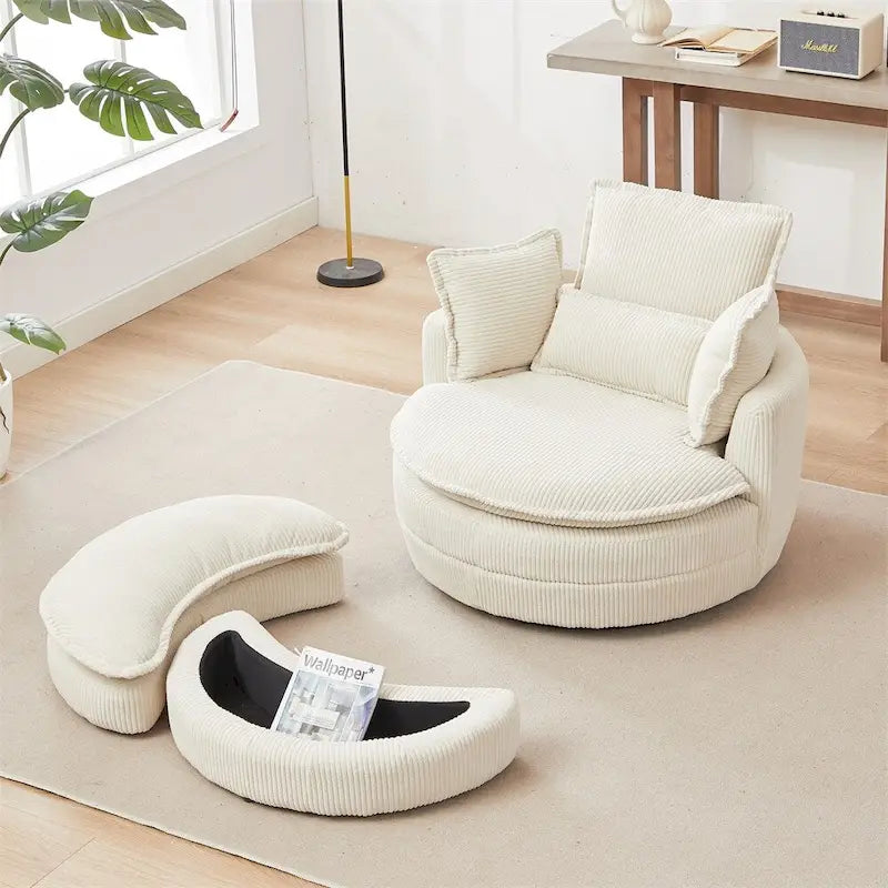 Oversized Swivel Chair with Moon Storage Ottoman with 4 Pillows 30