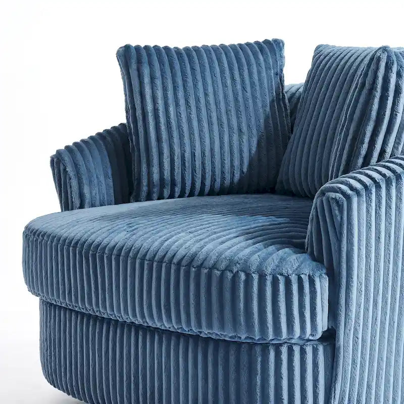 Oversized 43 W Plush Corduroy Recessed Arm Swivel Barrel Chair 21