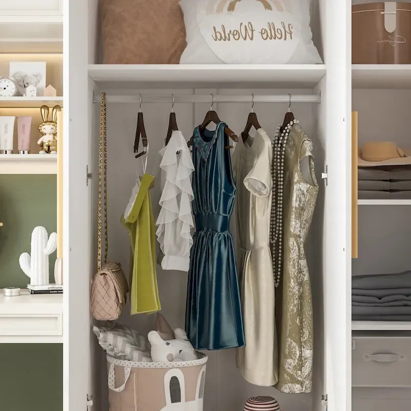 Wardrobe Armoire Wooden Closet Cabinet 6 Storage Cube and Hanging Rod 10