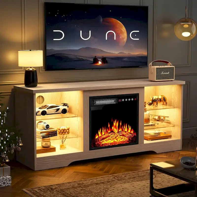 Bossin 58 Fireplace TV Stand with 18 Electric Fireplace,Modern Entertainment Center for 65 TVs,TV Console 17