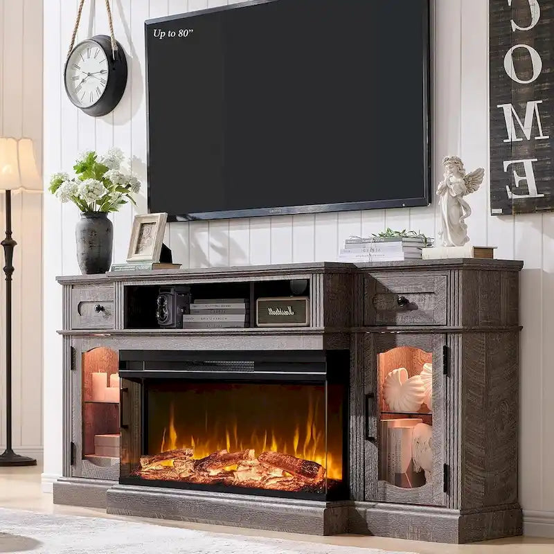 Farmhouse Electric Fireplace TV Stands up to 80, Entertainment Center 13