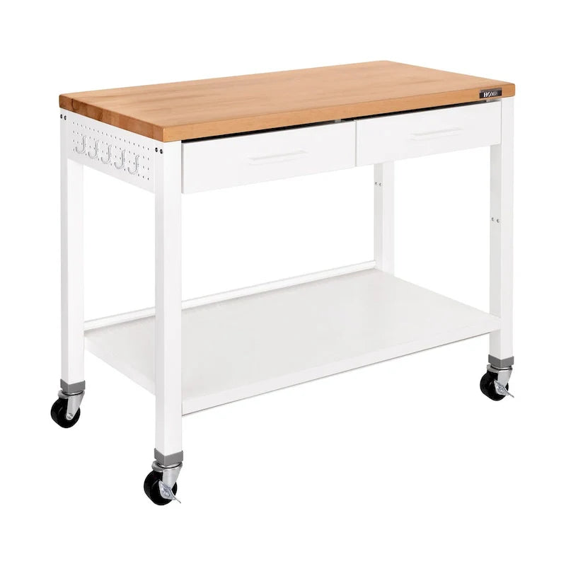HOME Work Center Island Table with Solid Wood Top, 48 W x 24 D x 36 H, White 4