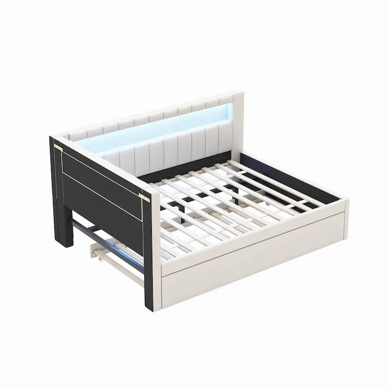 Upholstered Platform Bed with USB Ports & LED Lighting - Full/Twin Size Bed Frame with 2 Storage Drawers - Modern Bedroom 30