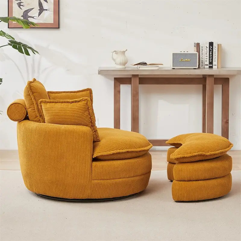 Oversized Swivel Chair with Moon Storage Ottoman with 4 Pillows 12