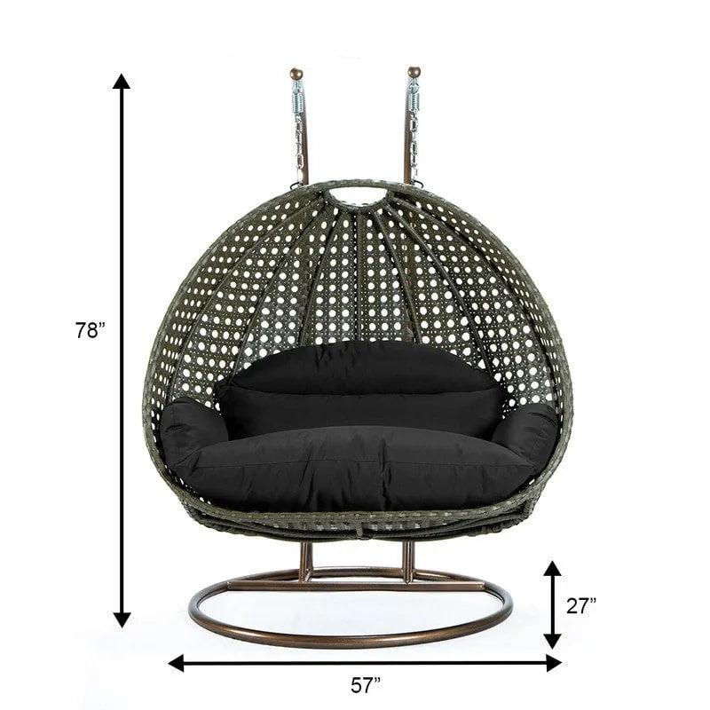 LeisureMod 2 Person Hanging Egg Chair with Stand - Outdoor/Indoor Rattan Wicker Patio Swing Hammock Lounger with Cushions 32