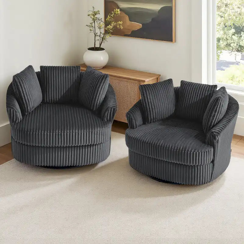 DREAMSIDEA 2 Set Recessed Arm Slipcovered Swivel Barrel Chair 9