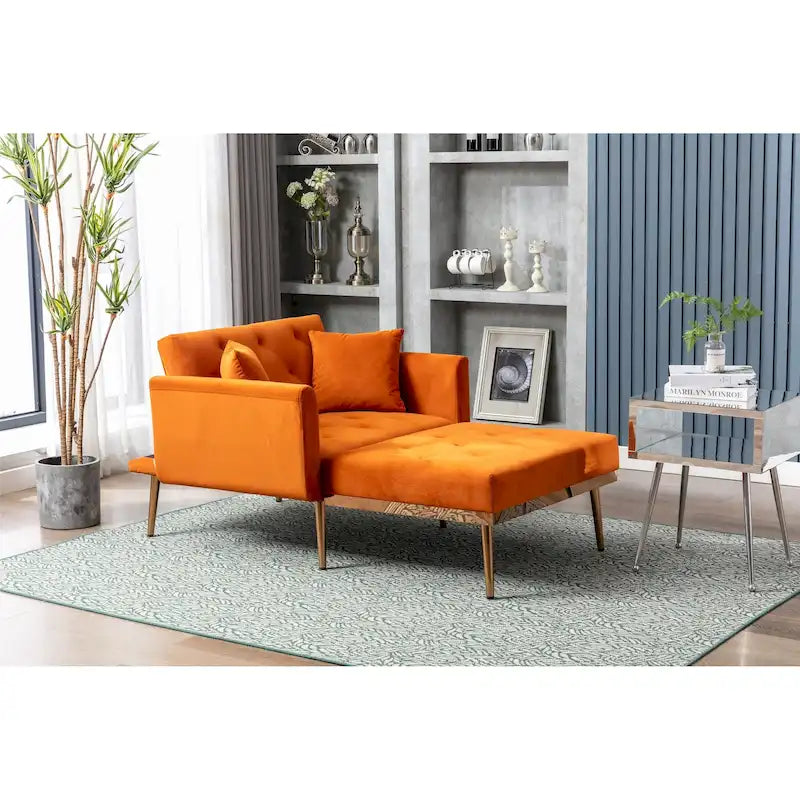 Velvet Upholstered Tufted Living Room Sleeper Sofa Chair With Rose Golden feet 5