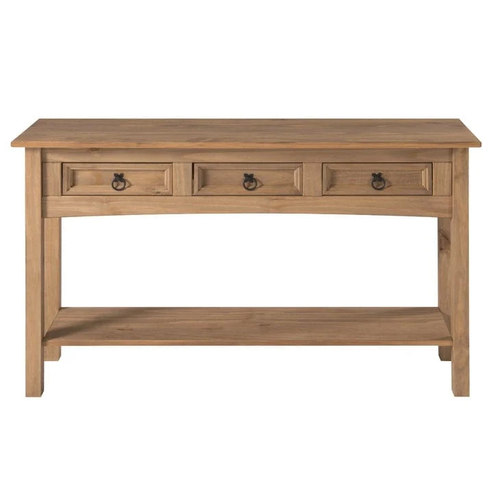 Rustic Solid Pine Console Hall Table, White Wash / Antique Brown / Gray Wash / Unpainted, 3 Drawers 5