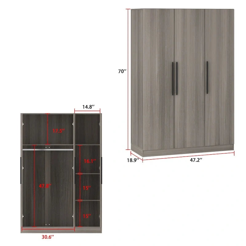 Wardrobe Armoire Wooden Closet Cabinet 6 Storage Cube and Hanging Rod 25