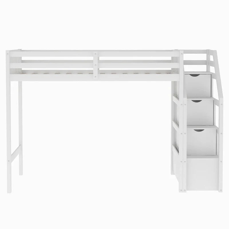 Twin Over Full Wood Loft Bed with Staircase,High Guardrails and Ladder 8