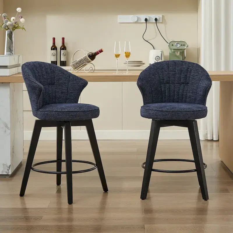 Swivel Bar Stools Set of 2, Upholstered Dining Room Chairs with Wide Backrest, Counter Height Chair with Metal Legs 4
