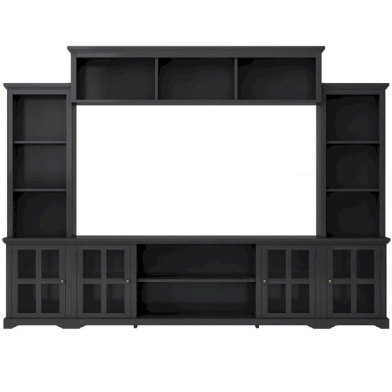Entertainment Wall Unit with Bridge, Tempered Glass Doors for TVs Up to 70 31