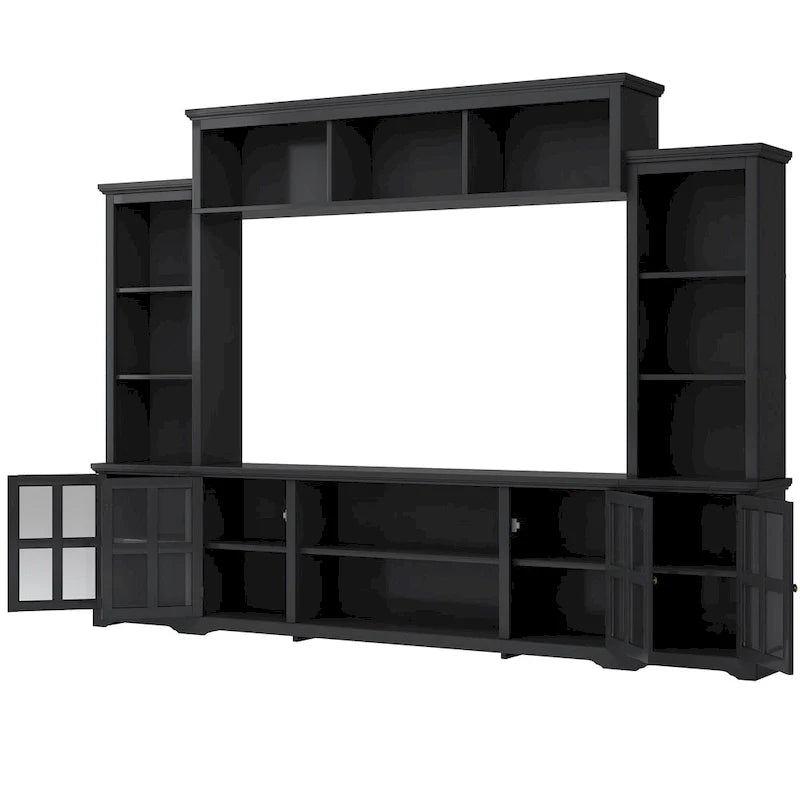 Entertainment Wall Unit with Bridge, Tempered Glass Doors for TVs Up to 70 34