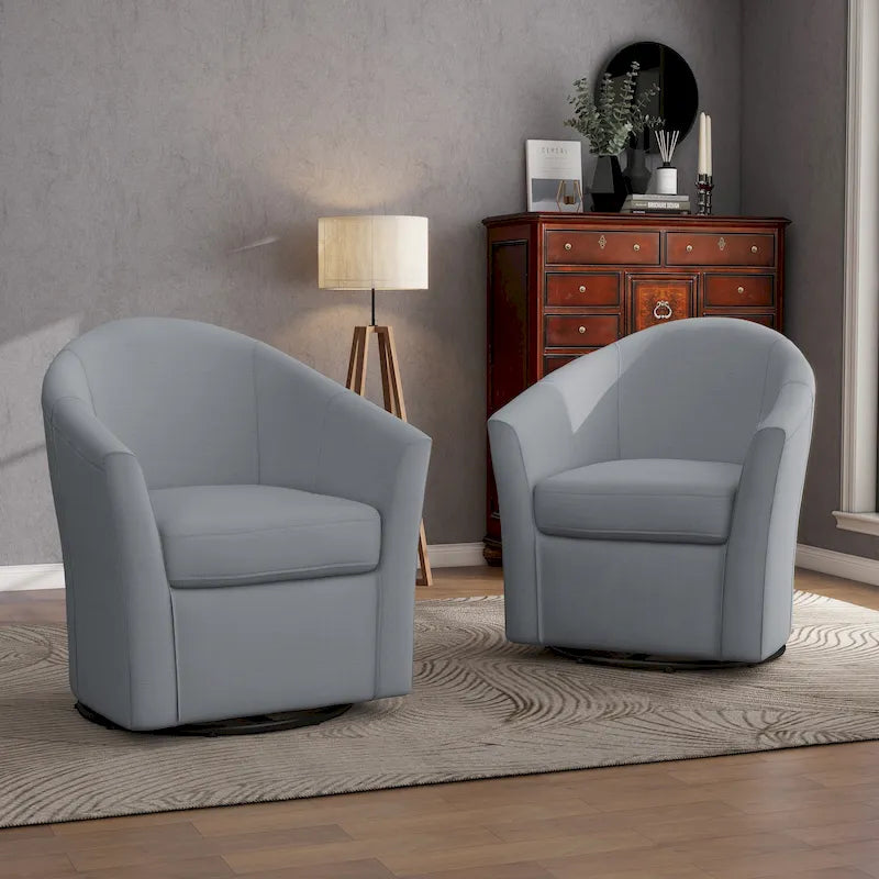 Set of 2 Modern Upholstered Swivel Barrel Chair Living Room Accent Chair 10