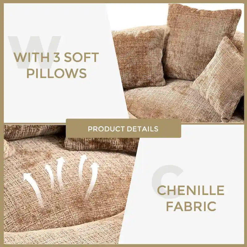 Chenille High Back Lazy Sofa with 3 Pillows and Oversized Bean Bag Chair 28