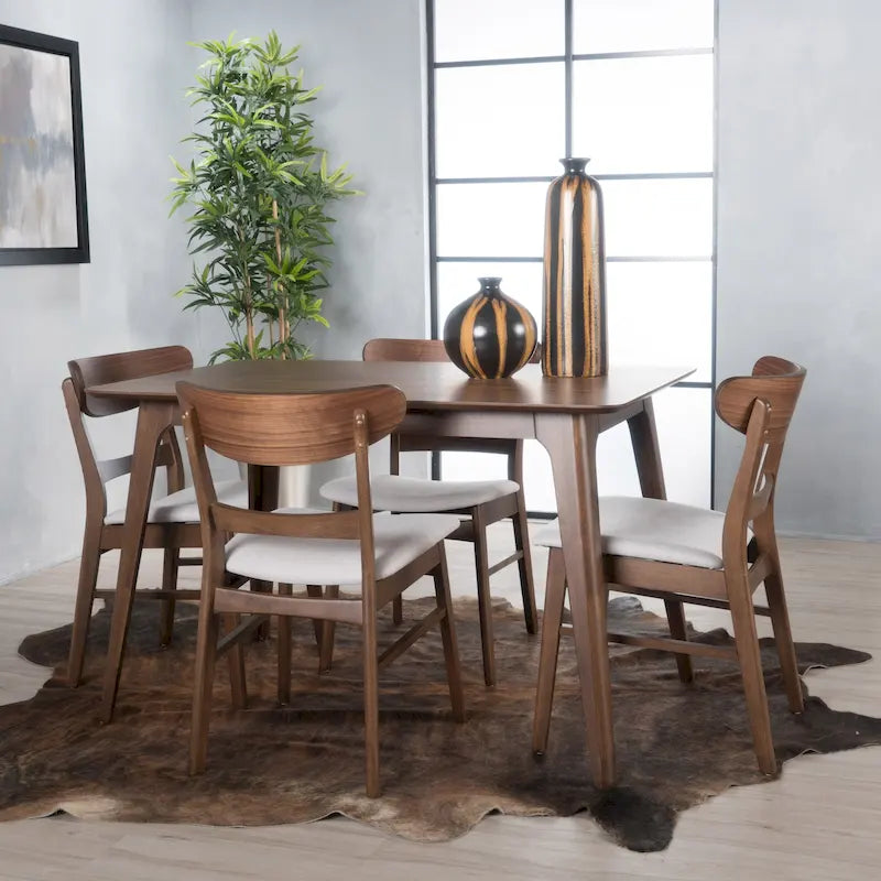 Set da pranzo rettangolare a 5 pezzi in legno di Idalia Fabric and Rubberwood di Christopher Knight Home 7