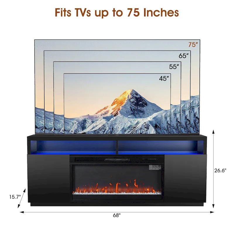 68 Modern Black RGB Electric Fireplace TV Stands Console for TVs Up to 72-inch 4