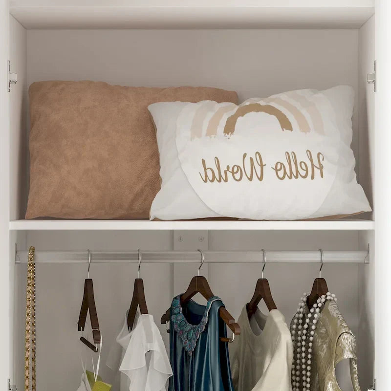 Wardrobe Armoire Wooden Closet Cabinet 6 Storage Cube and Hanging Rod 12