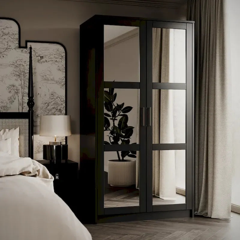 Palace Imports 100% Solid Wood 2-Door Urban Wardrobe Armoire with Solid and Mirrored Doors 4